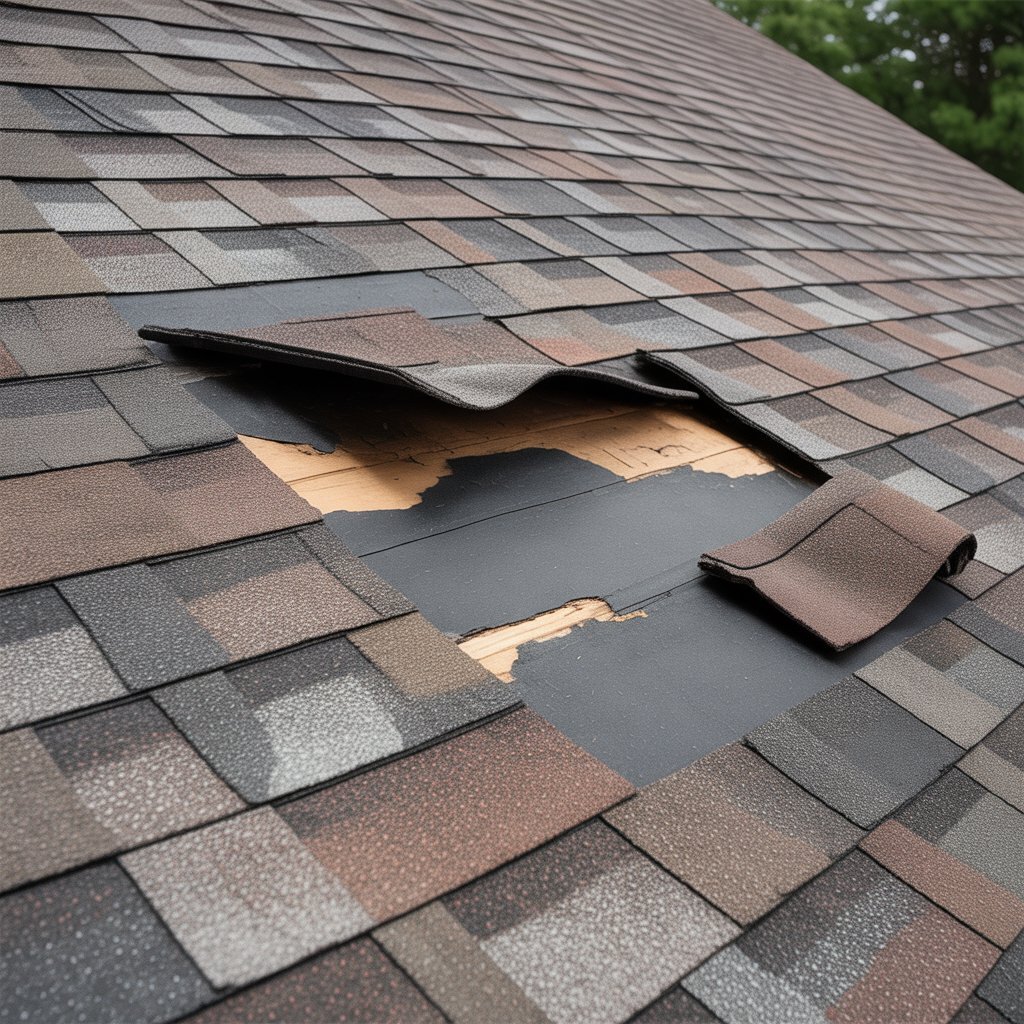 Illustration of residential roof repair work being completed on a home in Apex North Carolina.